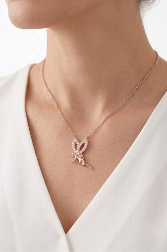 925 Sterling Silver Rose Gold Fairy Pendant Necklace  Set for Women