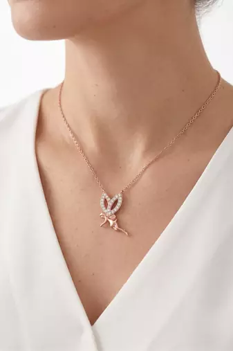 925 Sterling Silver Rose Gold Fairy Pendant Necklace  Set for Women