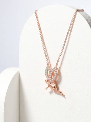 925 Sterling Silver Rose Gold Fairy Pendant Necklace  Set for Women 2