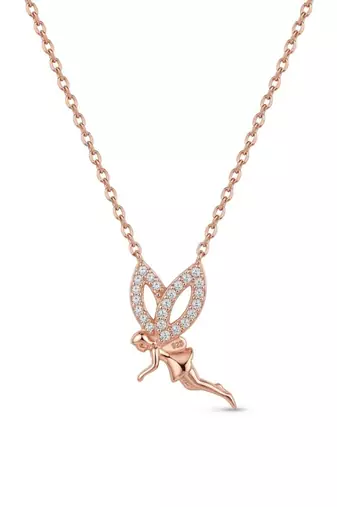 925 Sterling Silver Rose Gold Fairy Pendant Necklace  Set for Women