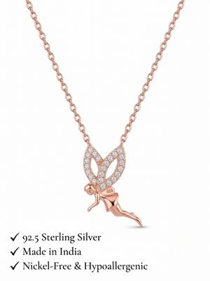 925 Sterling Silver Rose Gold Fairy Pendant Necklace  Set for Women 4