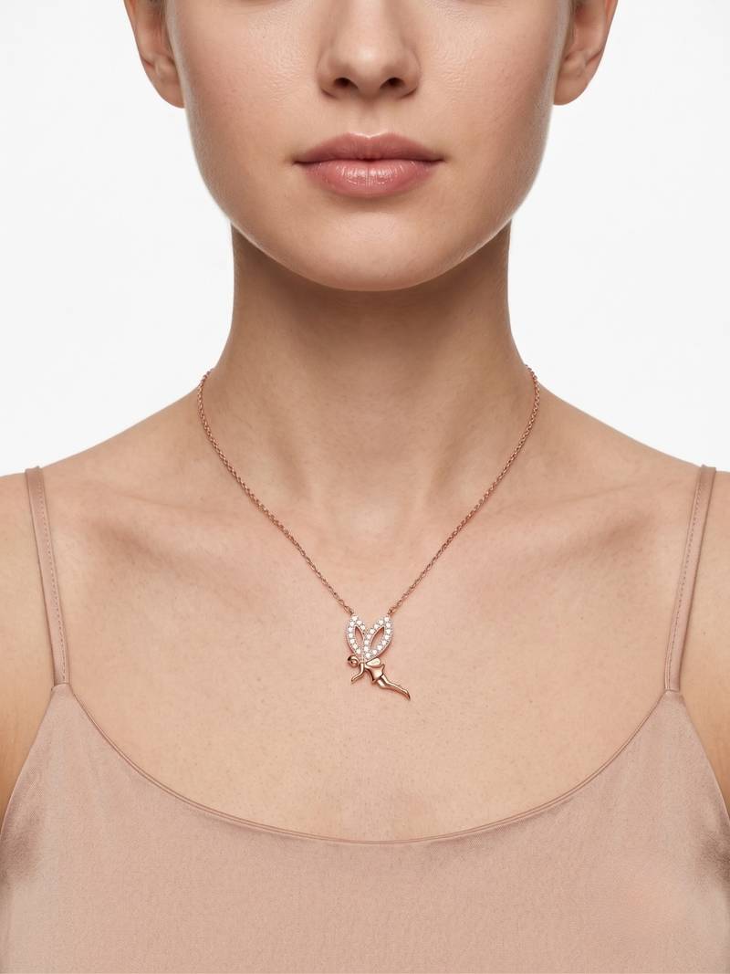 925 Sterling Silver Rose Gold Fairy Pendant Necklace  Set for Women