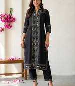 Women Ethnic Motifs Printed Regular Mirror Work Pure Cotton Kurta with Trousers