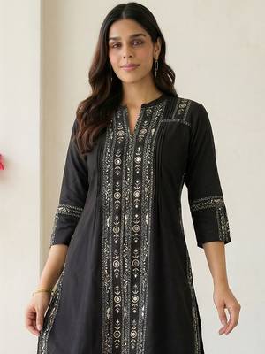 Women Ethnic Motifs Printed Regular Mirror Work Pure Cotton Kurta with Trousers 2