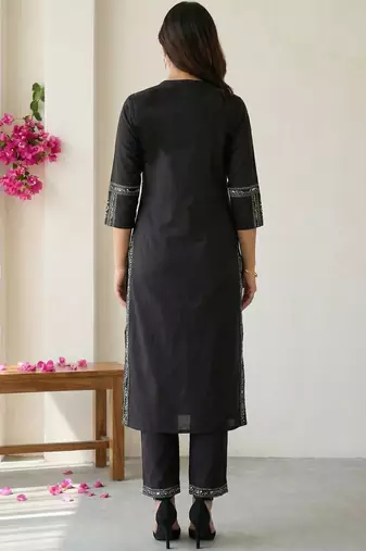 Women Ethnic Motifs Printed Regular Mirror Work Pure Cotton Kurta with Trousers