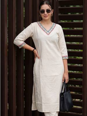 Women Ethnic Motifs Embroidered Regular Mirror Work Kurta with Trousers 1
