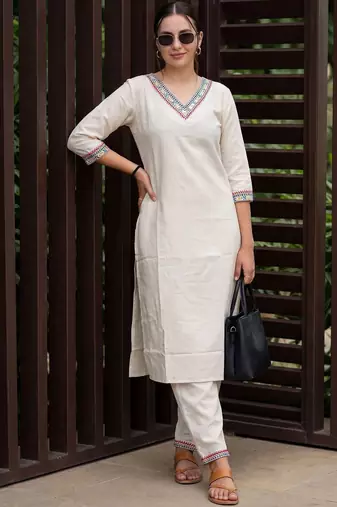 Women Ethnic Motifs Embroidered Regular Mirror Work Kurta with Trousers
