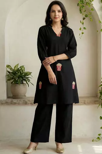 Women Ethnic Motifs Embroidered Regular Thread Work Pure Cotton Kurti with Palazzos