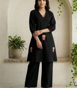 Women Ethnic Motifs Embroidered Regular Thread Work Pure Cotton Kurti with Palazzos