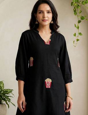 Women Ethnic Motifs Embroidered Regular Thread Work Pure Cotton Kurti with Palazzos 2