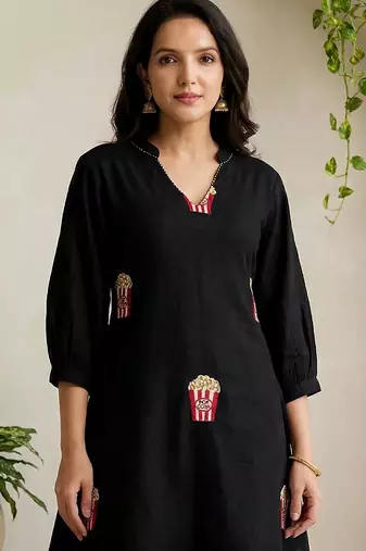 Women Ethnic Motifs Embroidered Regular Thread Work Pure Cotton Kurti with Palazzos
