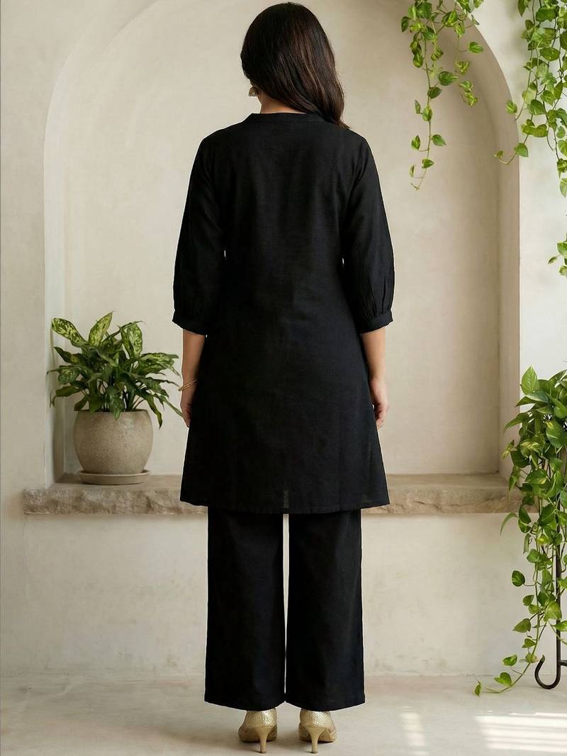 Women Ethnic Motifs Embroidered Regular Thread Work Pure Cotton Kurti with Palazzos