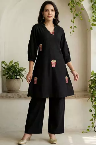 Women Ethnic Motifs Embroidered Regular Thread Work Pure Cotton Kurti with Palazzos