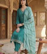 Women Ethnic Motifs Embroidered Regular Thread Work Kurta with Trousers & With Dupatta