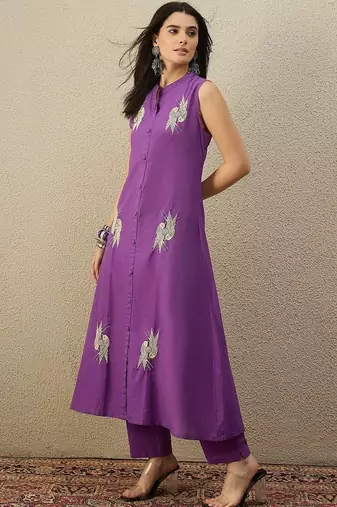 Women Ethnic Motifs Embroidered Regular Thread Work Pure Cotton Kurta with Trousers