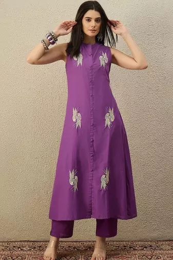 Women Ethnic Motifs Embroidered Regular Thread Work Pure Cotton Kurta with Trousers