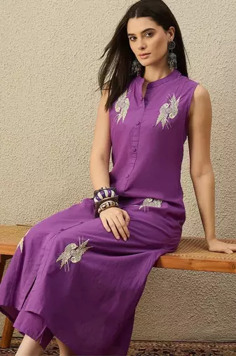 Women Ethnic Motifs Embroidered Regular Thread Work Pure Cotton Kurta with Trousers