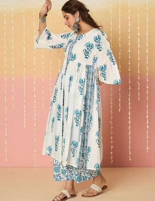 Women Floral Printed Regular Pure Cotton Kurta with Palazzos 5