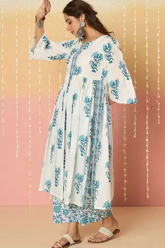 Women Floral Printed Regular Pure Cotton Kurta with Palazzos