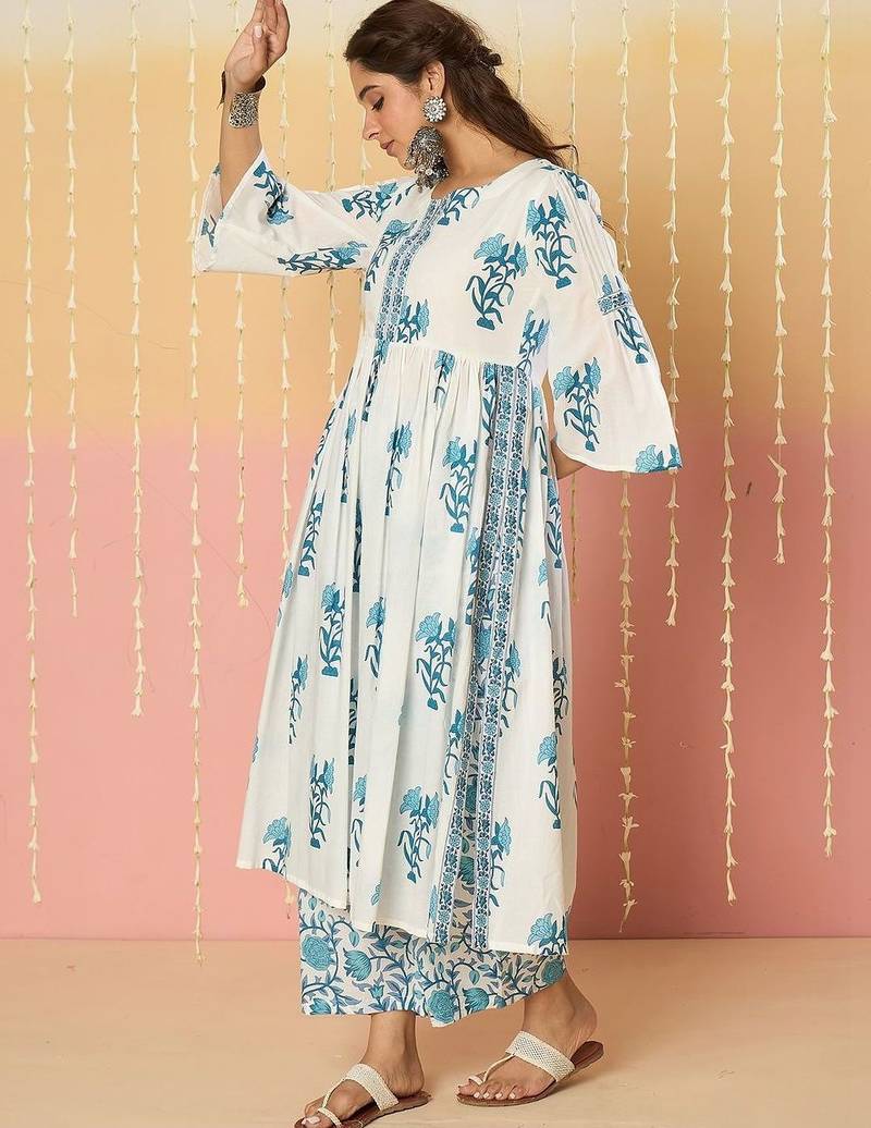 Women Floral Printed Regular Pure Cotton Kurta with Palazzos
