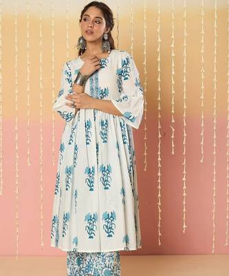 Women Floral Printed Regular Pure Cotton Kurta with Palazzos 6