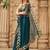 Teal net solid saree with blouse