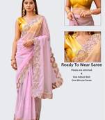 Pink net embroidered saree with blouse
