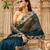Teal net solid saree with blouse