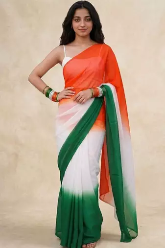 Multicolor organza printed saree with blouse