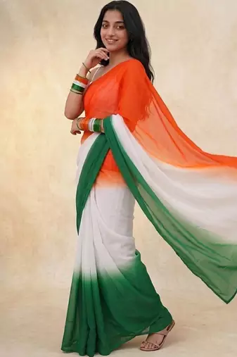 Multicolor organza printed saree with blouse