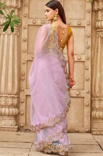Pink net embroidered saree with blouse