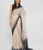 Off white pure linen woven design saree with blouse