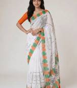 Off white organza printed saree with blouse