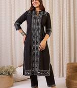 Ethnic Motifs Printed Mandarin Collar Pure Cotton Straight Kurta & Trousers