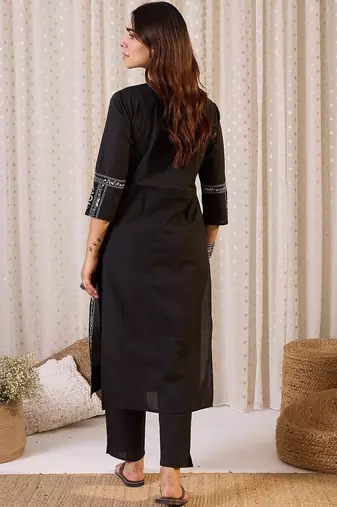 Ethnic Motifs Printed Mandarin Collar Pure Cotton Straight Kurta & Trousers
