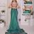 Teal linen printed saree with blouse