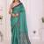 Teal linen printed saree with blouse