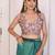 Teal linen printed saree with blouse