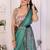 Teal linen printed saree with blouse