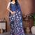 Blue linen printed saree with blouse