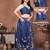 Blue linen printed saree with blouse