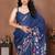 Blue linen printed saree with blouse