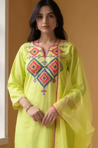 Women Ethnic Motifs Embroidered Kurta with Trousers & Dupatta Kurta Sets