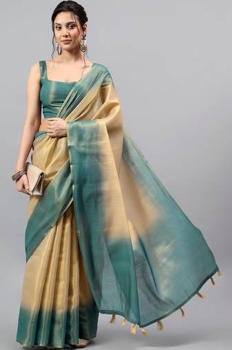 Multicolor polyester dyed saree with blouse