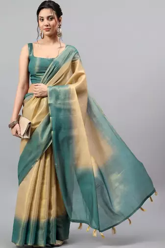 Multicolor polyester dyed saree with blouse