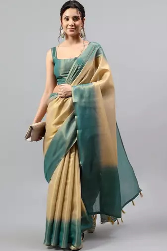 Multicolor polyester dyed saree with blouse