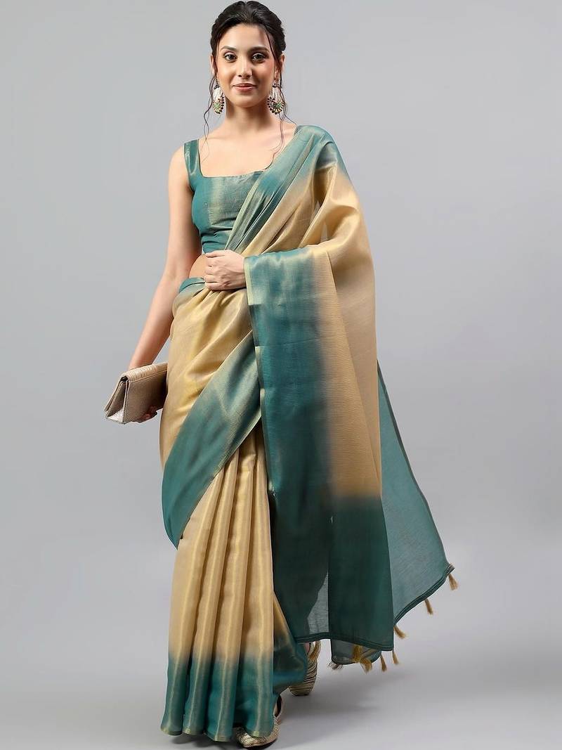 Multicolor polyester dyed saree with blouse