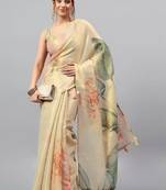 Cream tissue printed saree with blouse