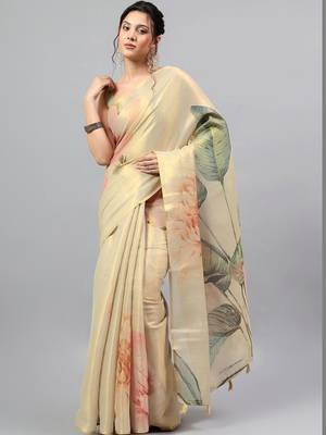 Cream tissue printed saree with blouse 4