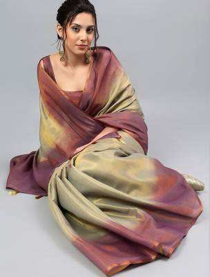 Multicolor polyester dyed saree with blouse 1